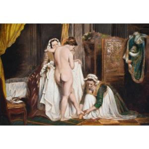 Entourage Of Jean-baptiste Mallet (1759-1835), The Toilet, Oil On Panel 1810