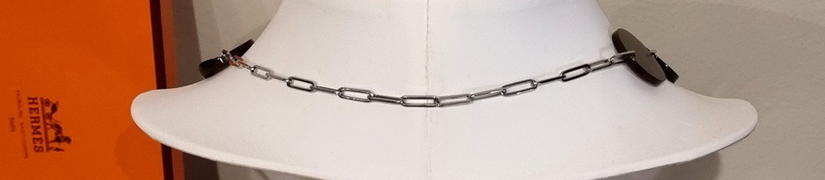 Hermès Paris Long Necklace Horn And Palladium Silver Metal-photo-5