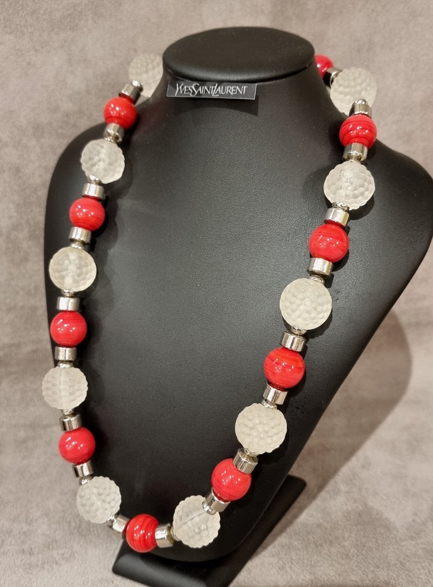 Yves Saint Laurent  Glass Beads And Nickel-plated Metal Necklace-photo-2