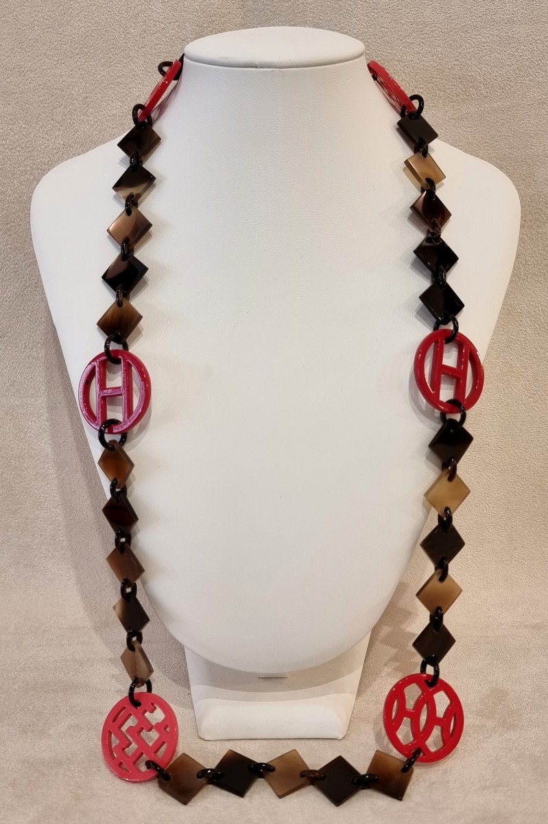 Hermès Paris Sautoir Collier Corne & Laque-photo-2