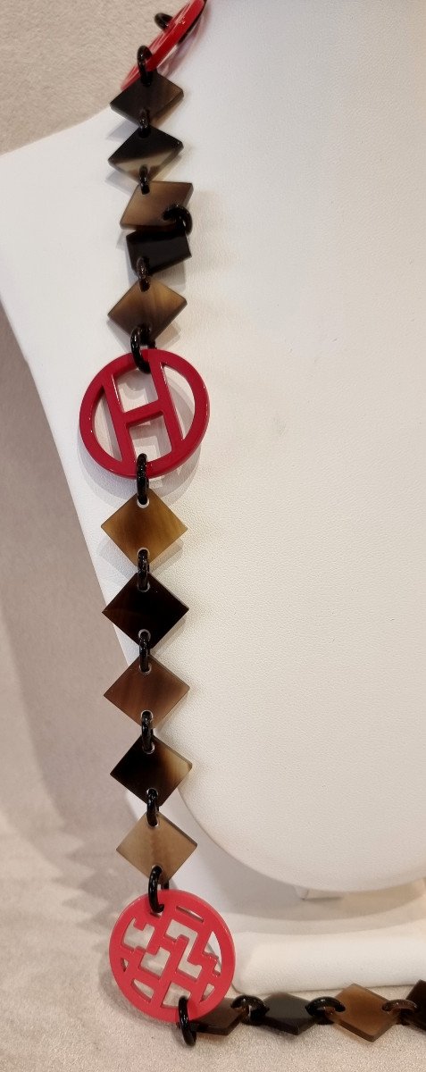 Hermès Paris Sautoir Collier Corne & Laque-photo-3