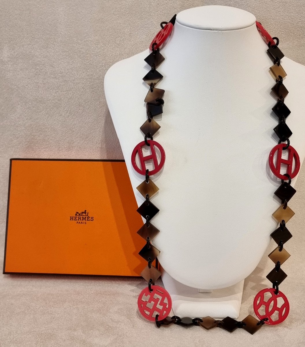 Hermès Paris Sautoir Collier Corne & Laque-photo-2