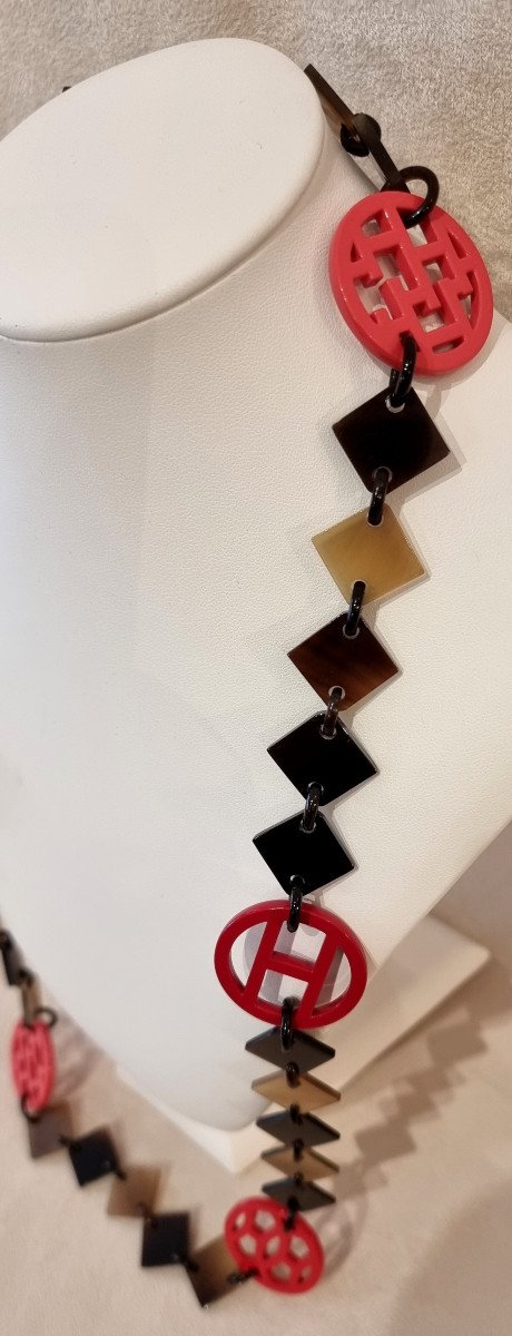 Hermès Paris Sautoir Collier Corne & Laque-photo-4
