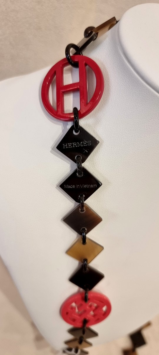 Hermès Paris Sautoir Collier Corne & Laque-photo-5