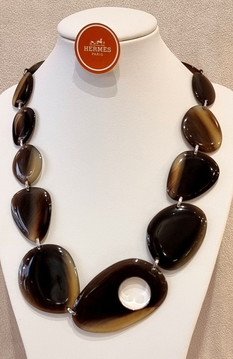 Hermès Collier Corne & Argent -photo-3