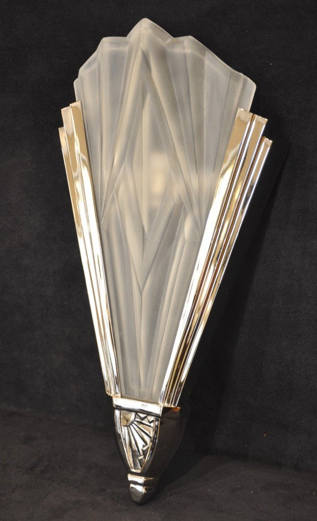 David Gueron Degué Important Pair Of Art Deco Sconces 1930-photo-2
