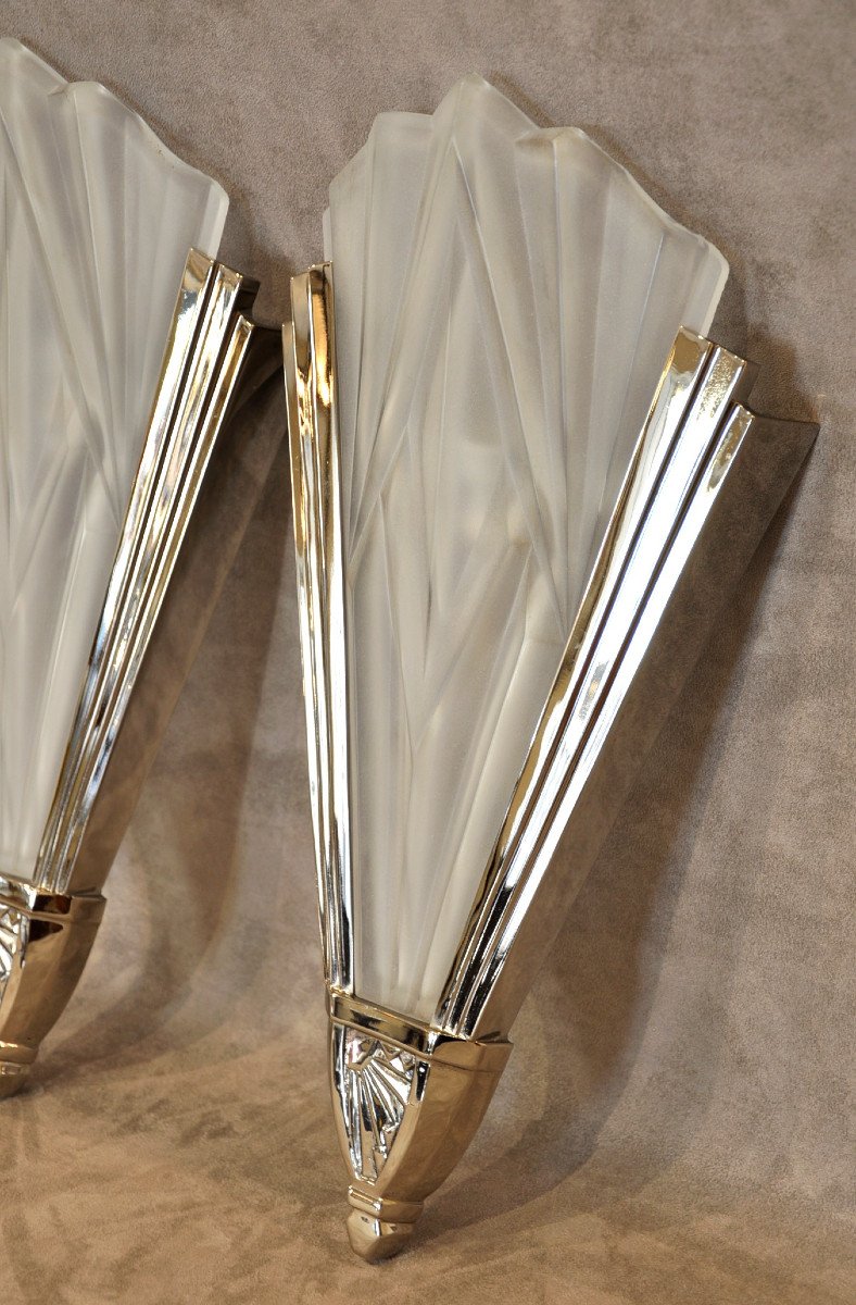David Gueron Degué Important Pair Of Art Deco Sconces 1930-photo-3