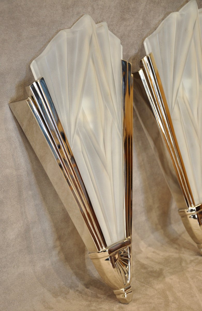 David Gueron Degué Important Pair Of Art Deco Sconces 1930-photo-4