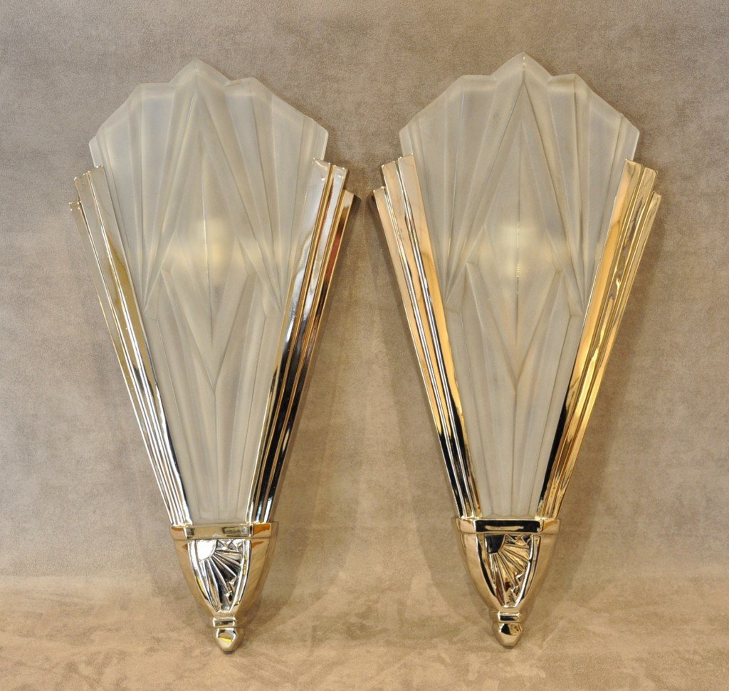 David Gueron Degué Important Pair Of Art Deco Sconces 1930-photo-1