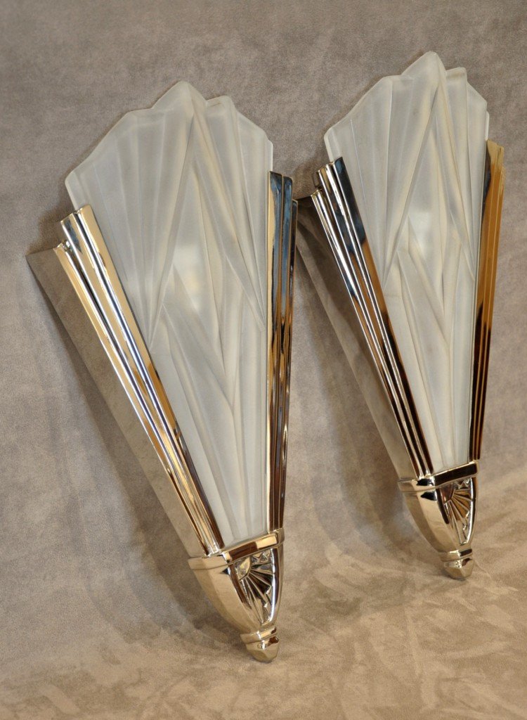 David Gueron Degué Important Pair Of Art Deco Sconces 1930-photo-2