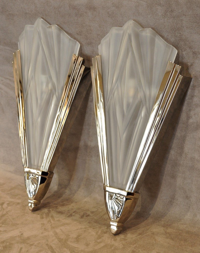 David Gueron Degué Important Pair Of Art Deco Sconces 1930
