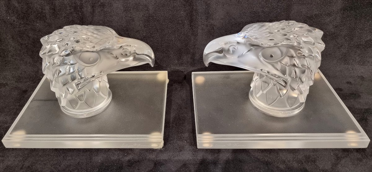 Lalique Paire de Serre-livres Aigles Cristal Avec Coffrets-photo-2
