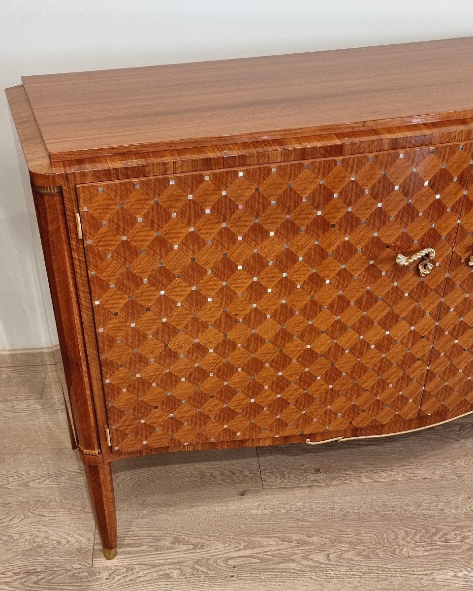 Jules Leleu Commode En Marqueterie De 1957 En Noyer  Blond & Nacre-photo-4