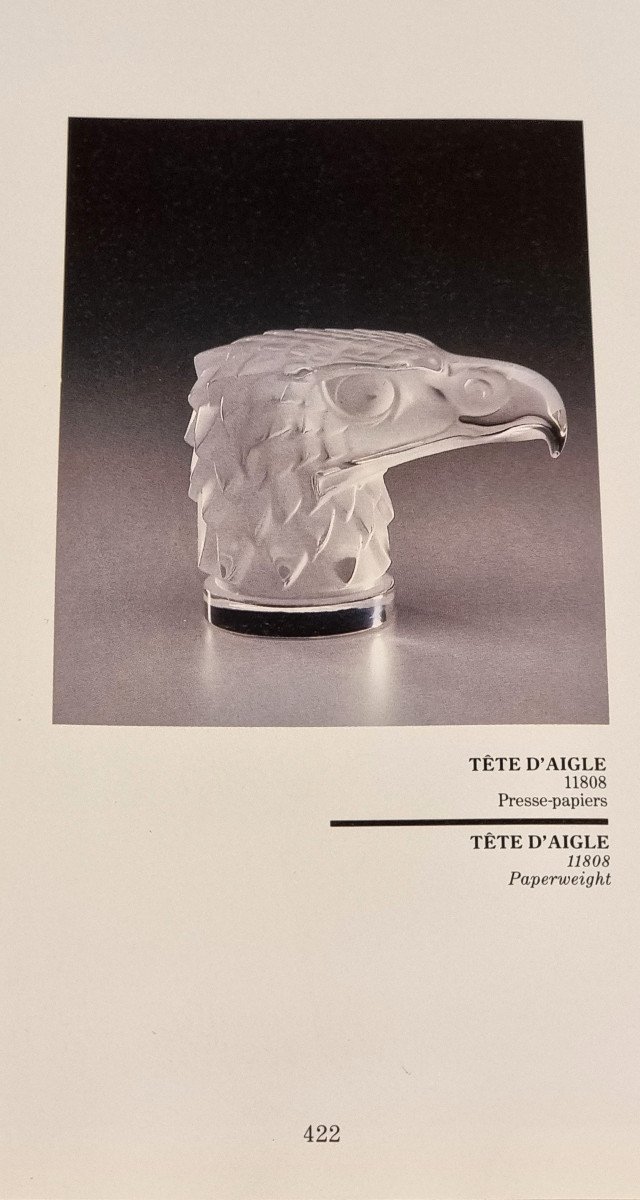 Lalique Mascotte Presse Papier Tête d'Aigle Cristal -photo-5