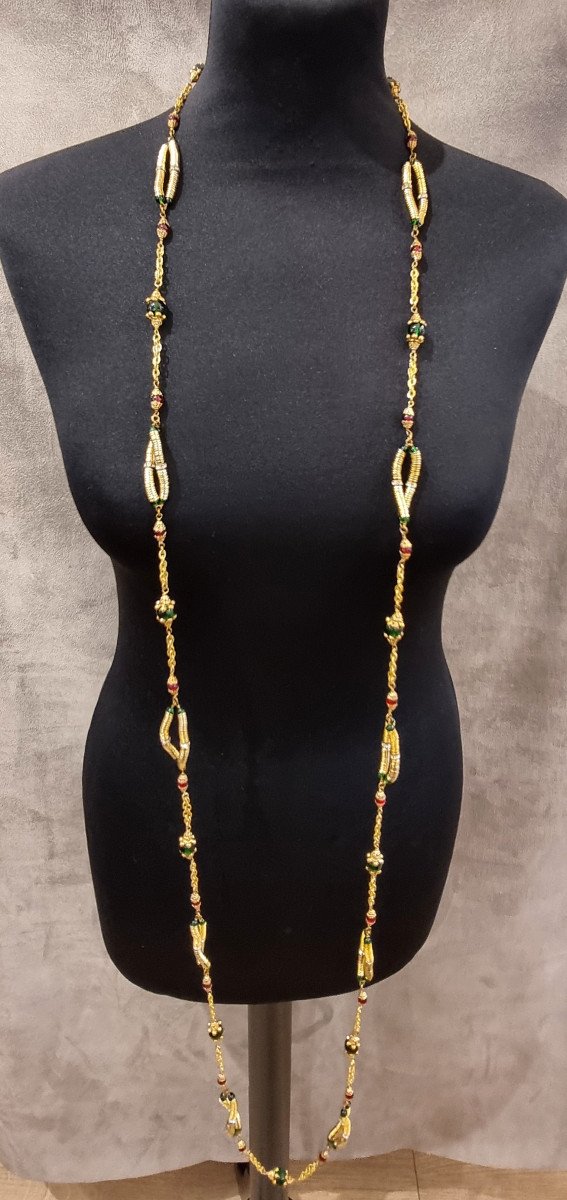 Chanel By Gripoix Long Necklace Golden Crystal Color Circa 1965-photo-3