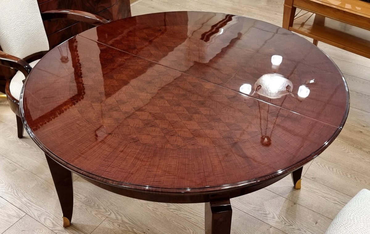 Jean Desnos Wavy Mahogany Dining Table With Its 2 Extensions -photo-4