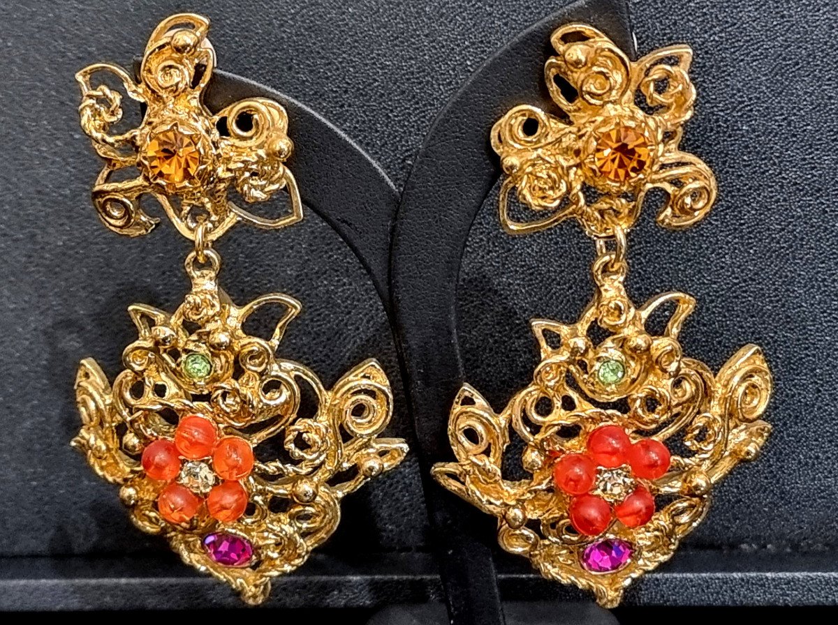Christian Lacroix Pair Of Dangling Clip-on Earrings-photo-2