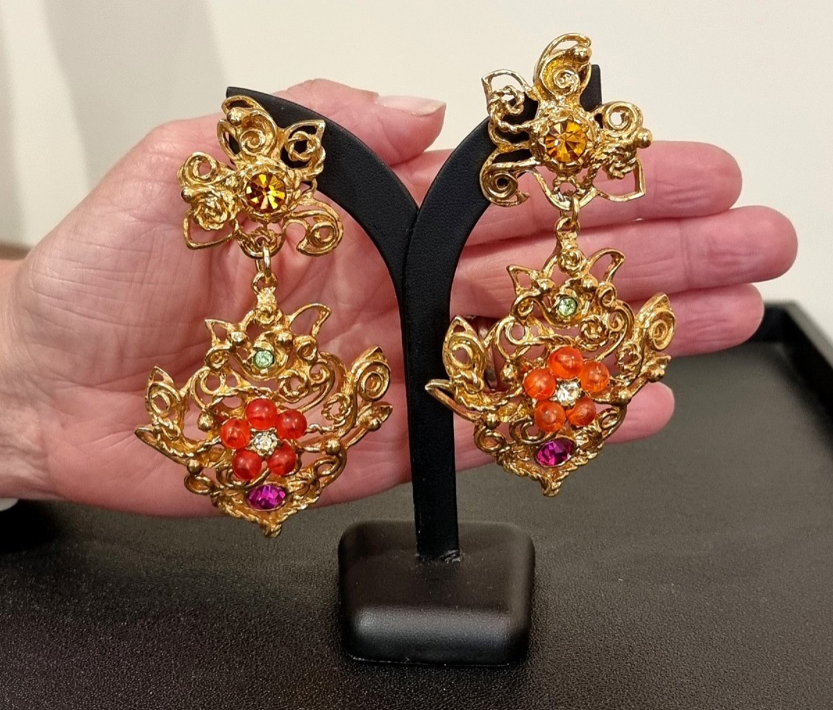 Christian Lacroix Pair Of Dangling Clip-on Earrings-photo-5