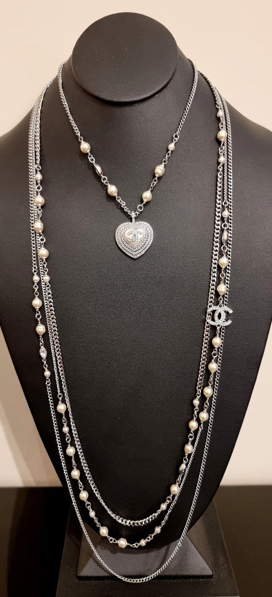 Chanel Long Necklace 4 Rows Heart Double Cc Crystal -photo-2