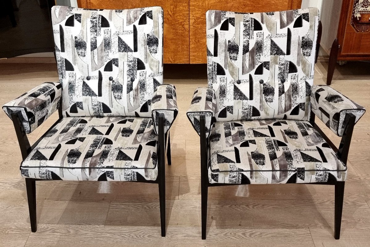 Paire De Fauteuils Laque Noire Design 1950-photo-2