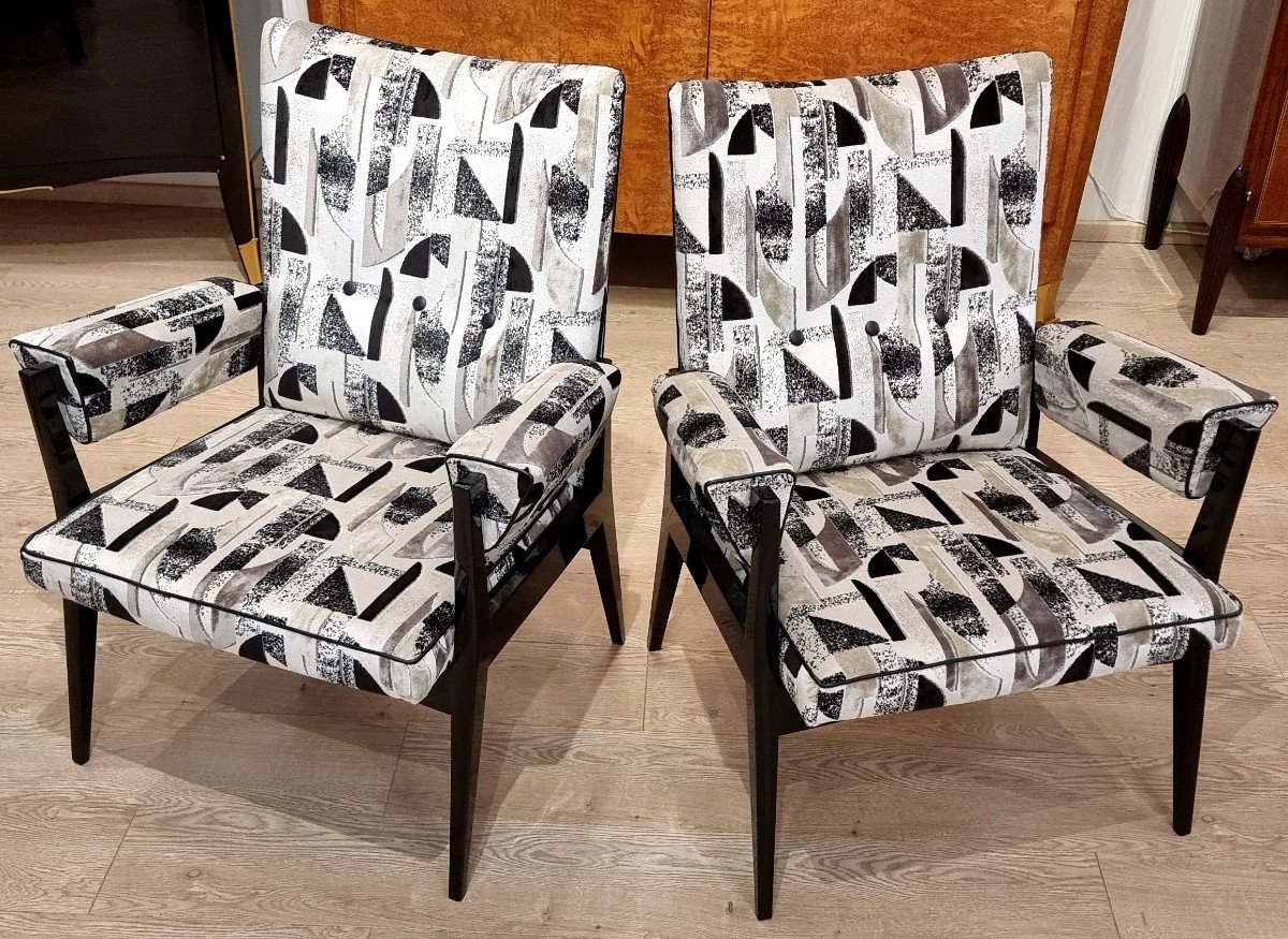 Paire De Fauteuils Laque Noire Design 1950-photo-1