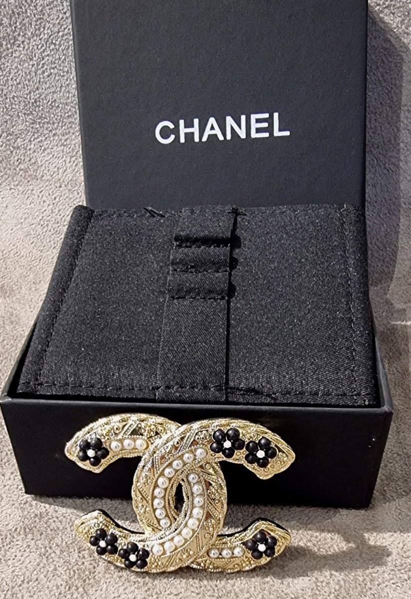 Chanel Black And White Pearl Brooch  