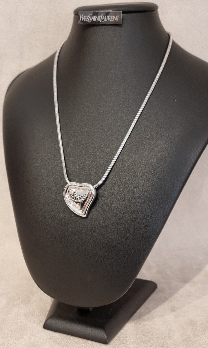 Ysl Yves Saint Laurent Collection Silver Heart Necklace -photo-2