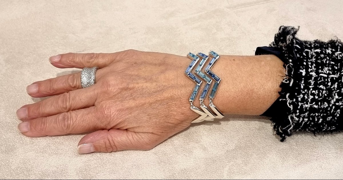 Ysl Yves Saint Laurent Steel & Blue Crystal Bracelet-photo-3