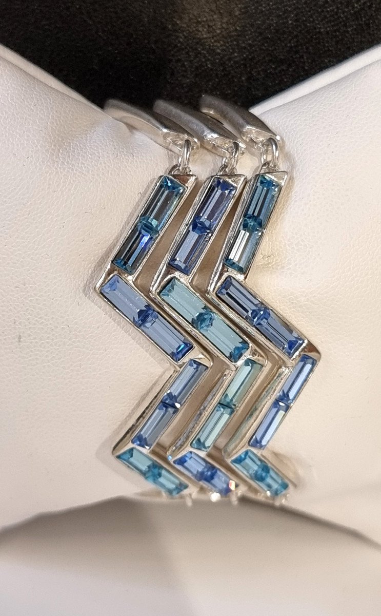 Ysl Yves Saint Laurent Steel & Blue Crystal Bracelet-photo-4