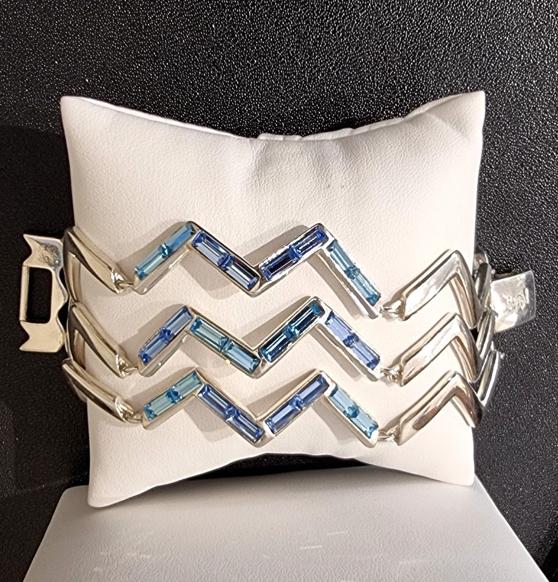 Ysl Yves Saint Laurent Steel & Blue Crystal Bracelet-photo-4