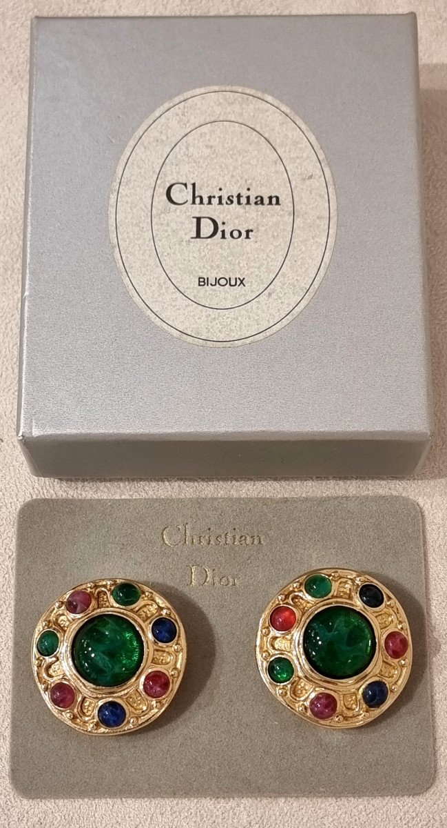 Christian Dior & Robert Goossens Pair Of Gold Metal And Colored Stones Ear Clips-photo-4