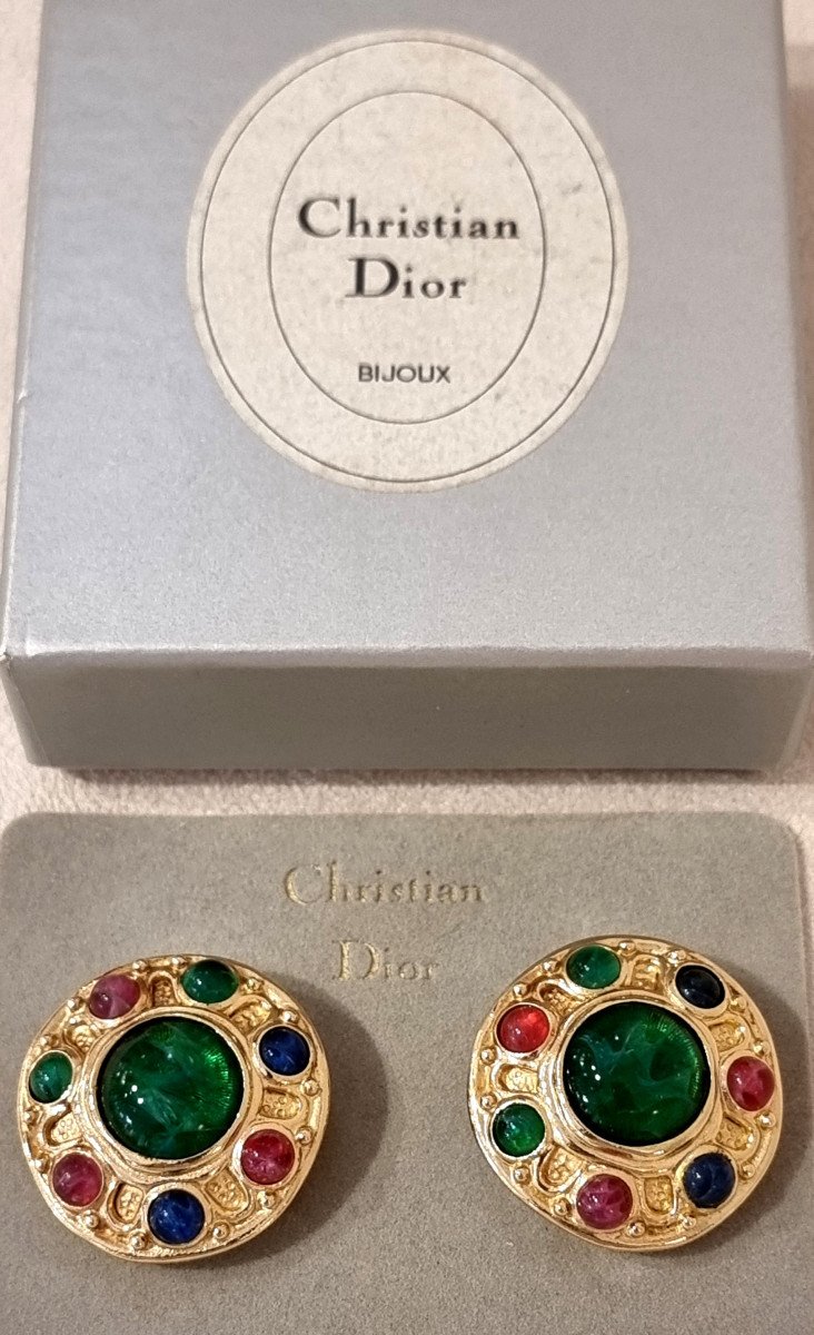 Christian Dior & Robert Goossens Pair Of Gold Metal And Colored Stones Ear Clips-photo-5