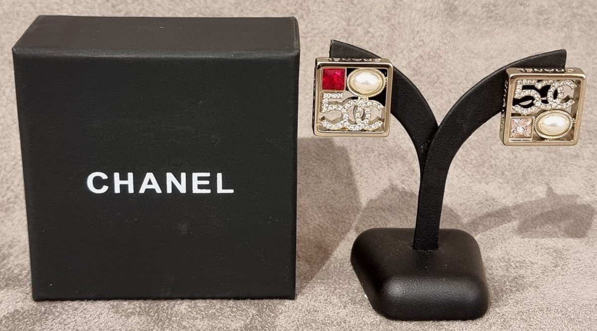 Chanel Pair Of Crystal Colored Earrings