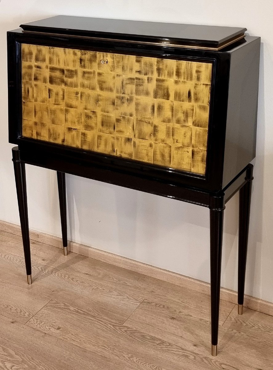 Maurice Jallot Black Lacquer & Gold Leaf Sloping Desk 1940-photo-2