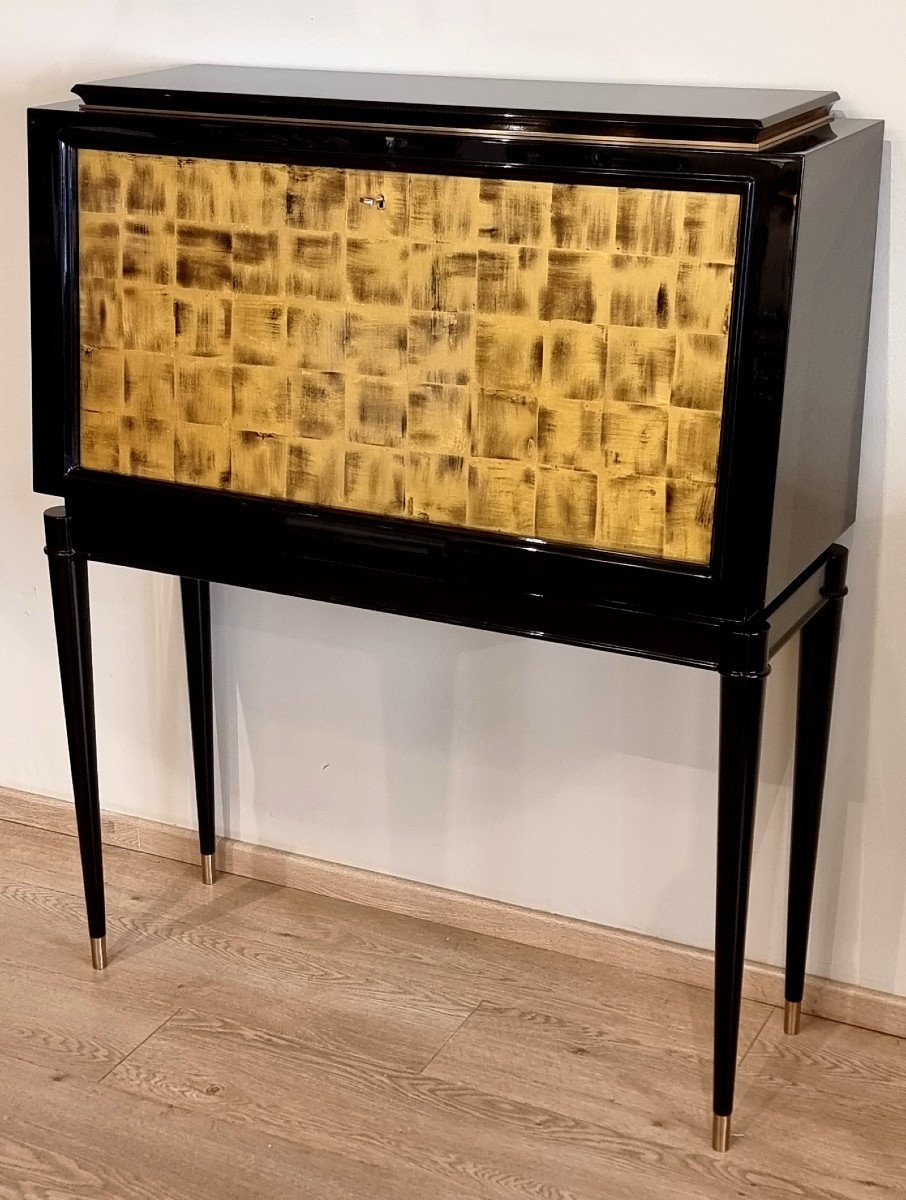 Maurice Jallot Black Lacquer & Gold Leaf Sloping Desk 1940-photo-4