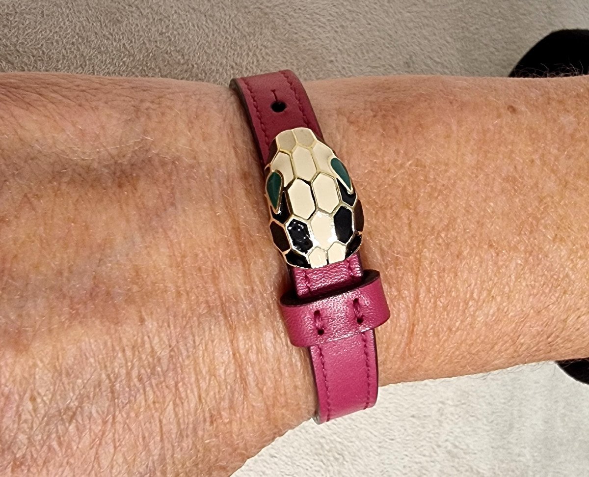 Bulgari Serpenti Enamel & Leather Bracelet -photo-2