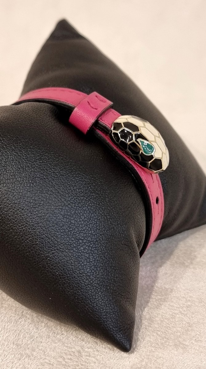 Bulgari Serpenti Enamel & Leather Bracelet -photo-3