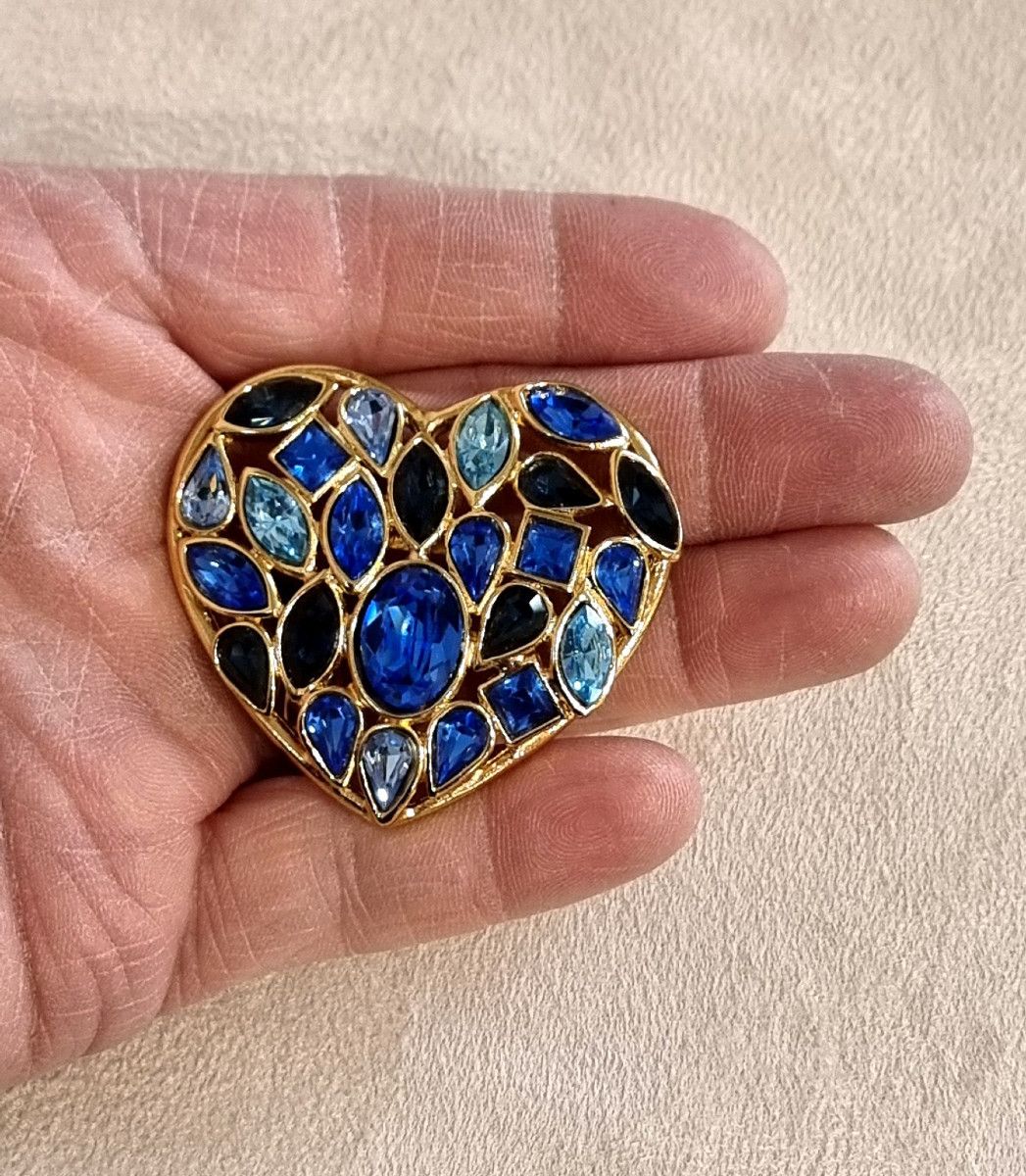 YSL Yves Saint Laurent Broche Aphrodite Coeur Cristal Bleu-photo-2