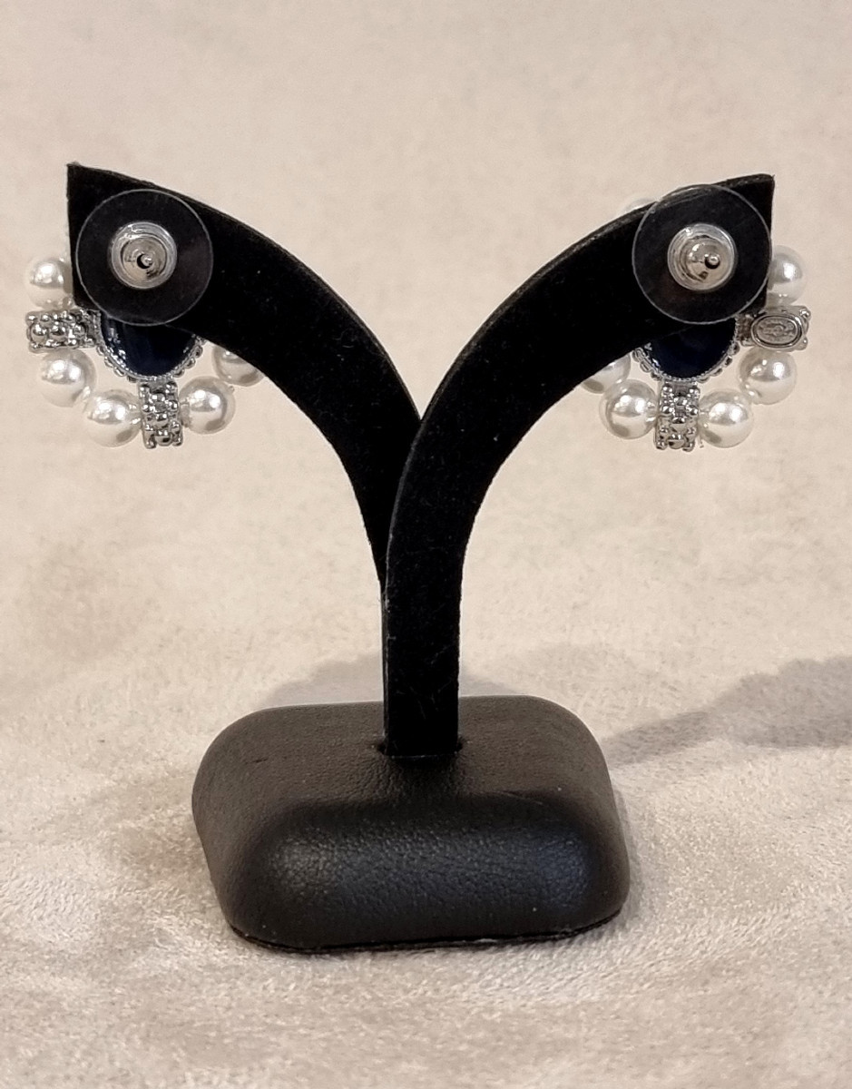 Chanel Paire De Boucles d'Oreilles Perles De Verre Cristal & Résine Noire-photo-4