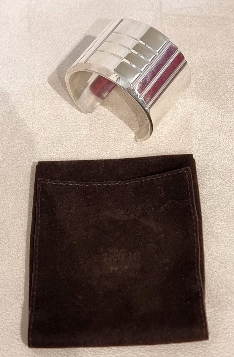 Hermès Vintage H Cuff In 925 Thousandths Silver-photo-3