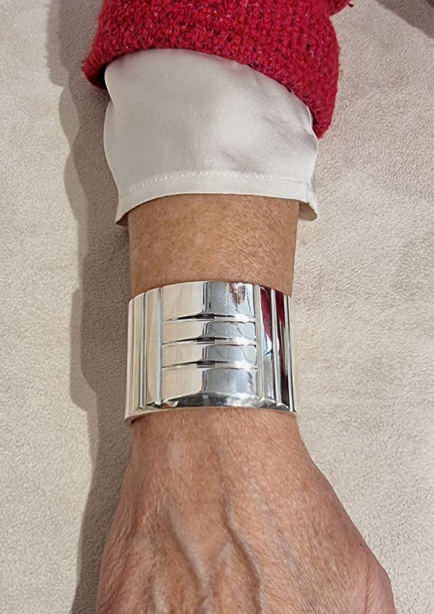 Hermès Vintage H Cuff In 925 Thousandths Silver-photo-5