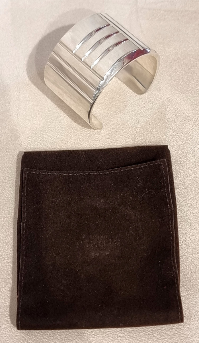 Hermès Vintage H Cuff In 925 Thousandths Silver-photo-6