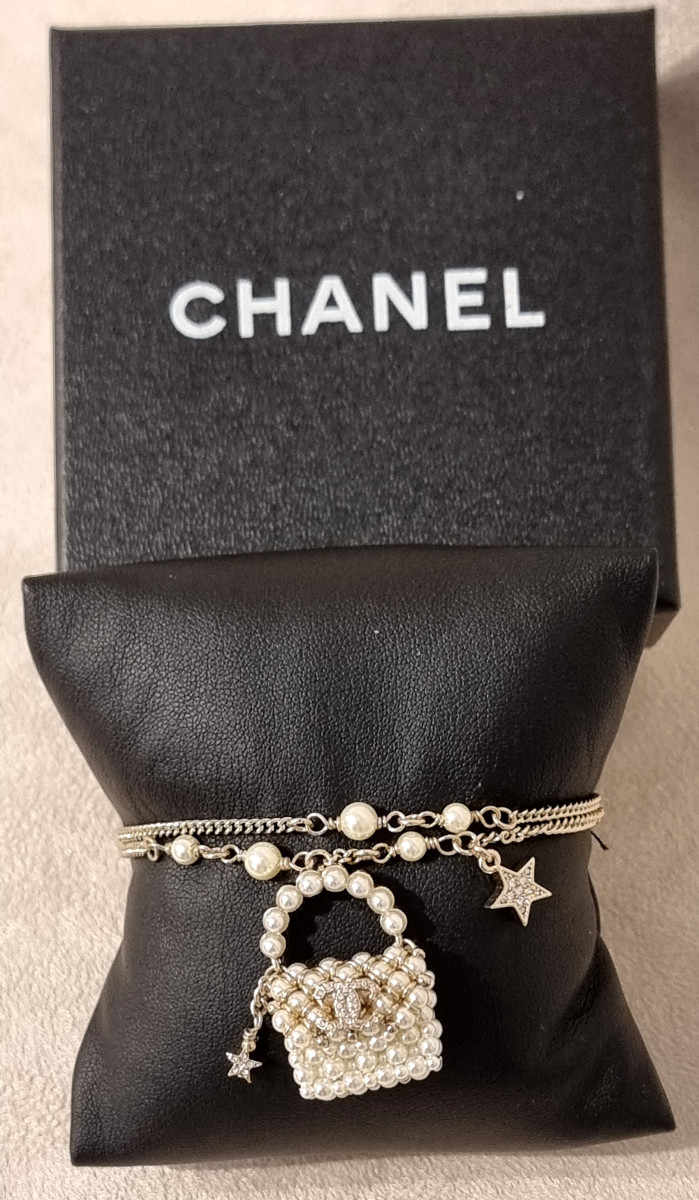 CHANEL BRACELET DOUBLE RANGS Perles & Cristal Forme Sac -photo-3