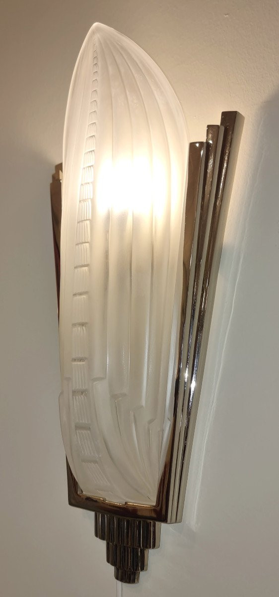 Genet & Michon Pair Of Art Deco Palm Wall Lights 1930-photo-2