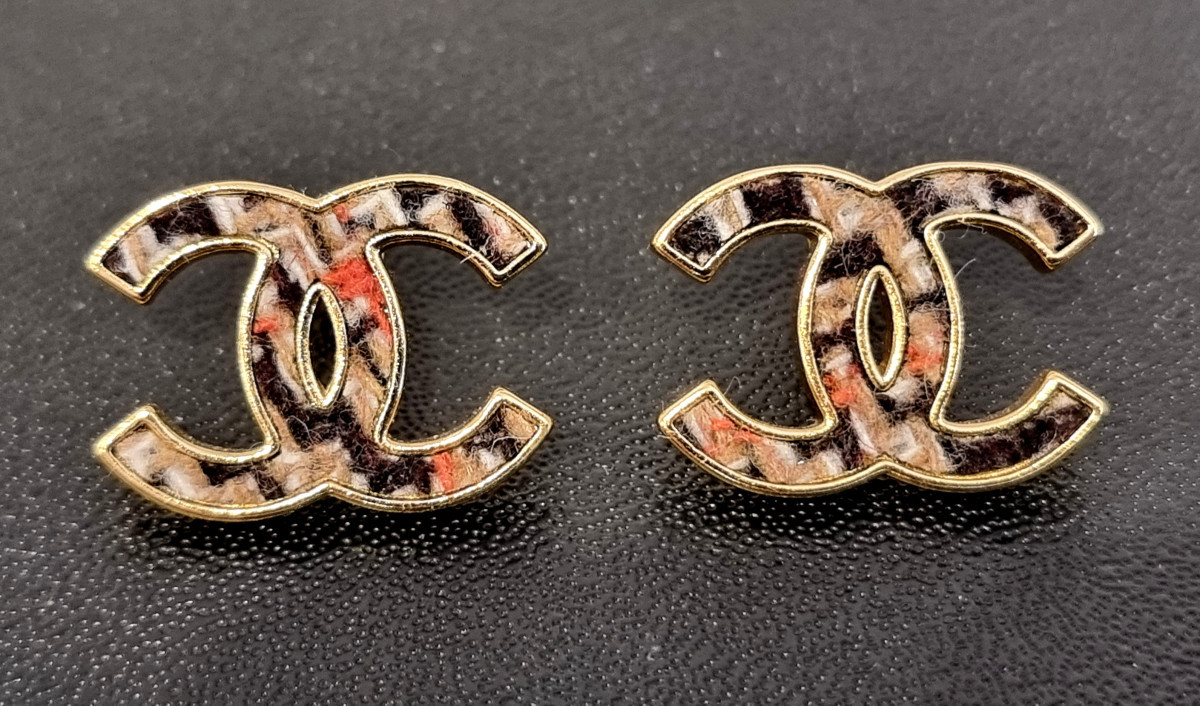 Chanel Tweed Double Cc Earrings