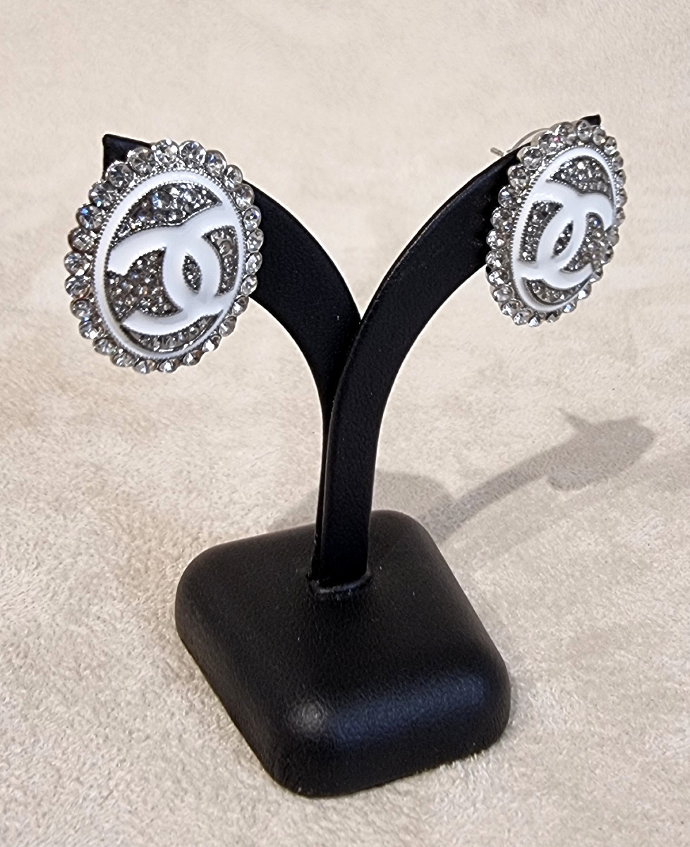 Chanel Double Cc Enamel & Crystal Earrings -photo-4