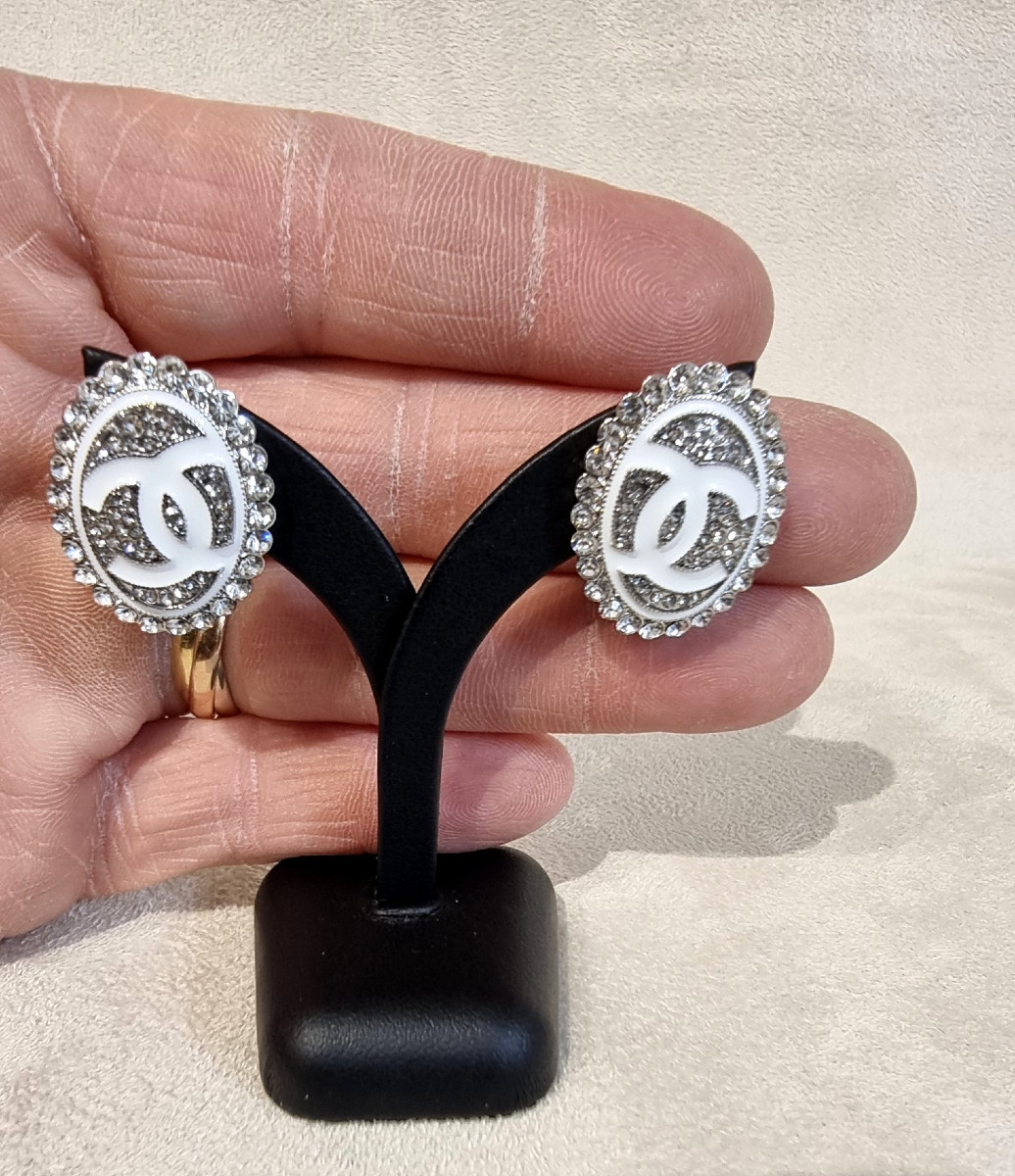Chanel Double Cc Enamel & Crystal Earrings -photo-4