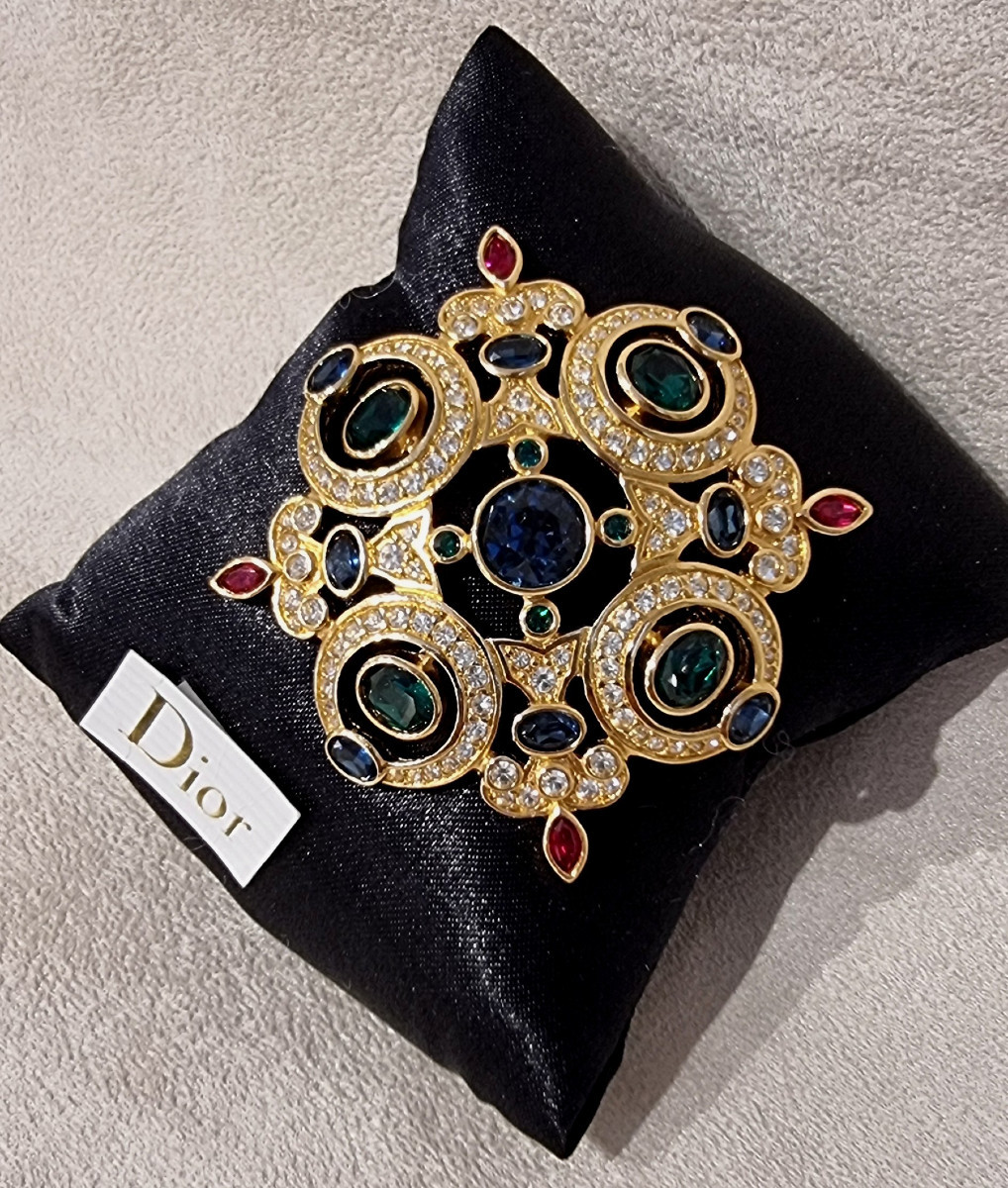 Christian Dior Brooch Gold-plated Metal And Colored Crystal -photo-2