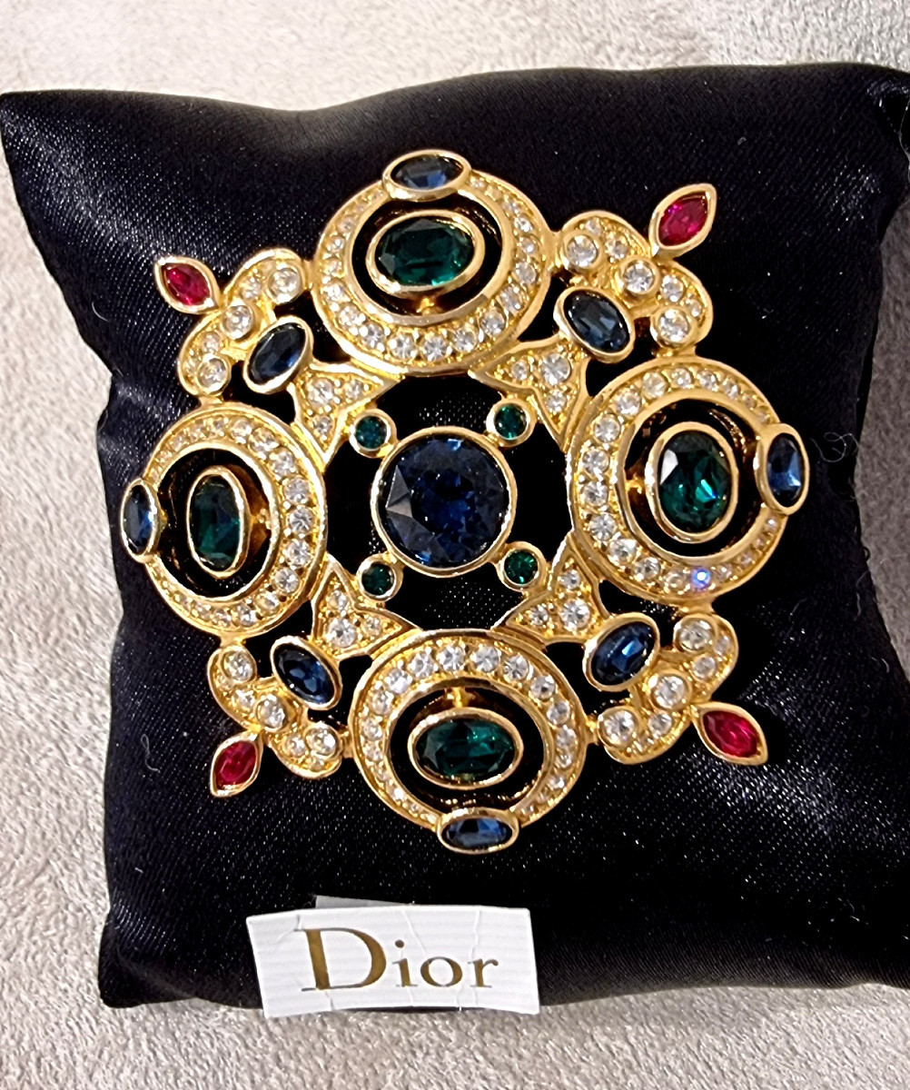 Christian Dior Brooch Gold-plated Metal And Colored Crystal -photo-3