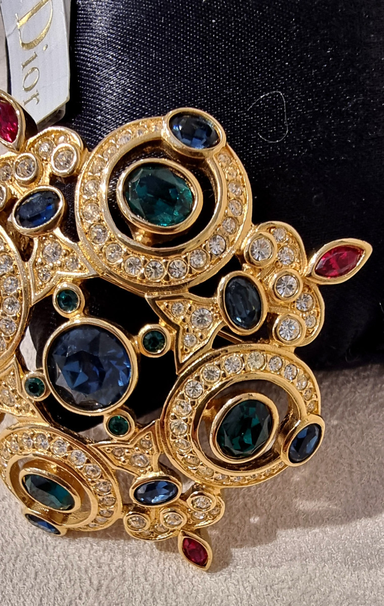 Christian Dior Brooch Gold-plated Metal And Colored Crystal -photo-3